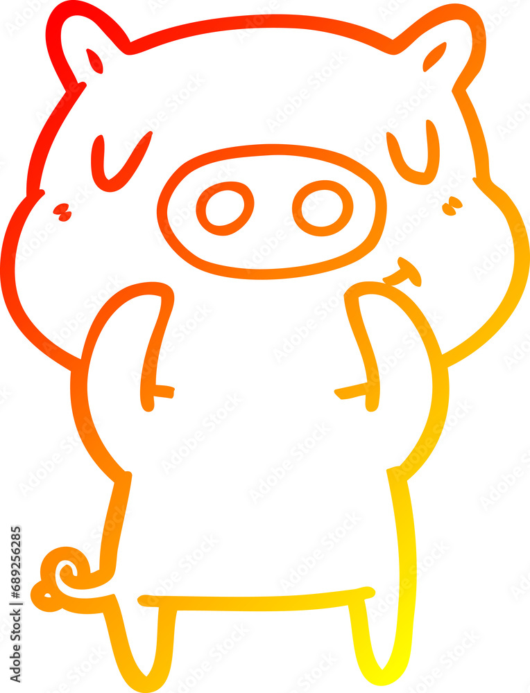 warm gradient line drawing of a cartoon content pig warm gradient line drawing of a cartoon content pig