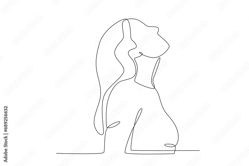 Side view of a woman in spring. Spring one-line drawing Side view of a woman in spring. Spring one-line drawing