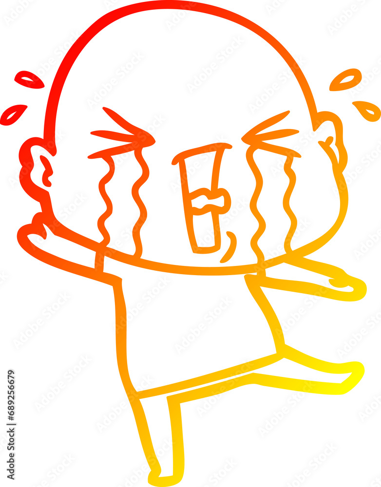 warm gradient line drawing of a cartoon crying bald man warm gradient line drawing of a cartoon crying bald man