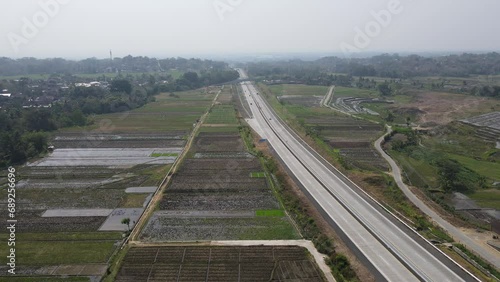 Aerial view of toll road that surrounded by nature in Boyolali, Java , Indonesia photo