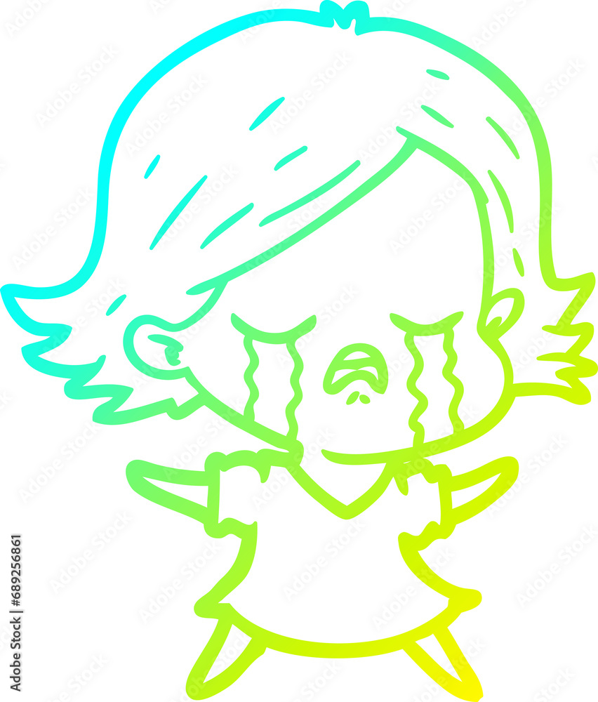 cold gradient line drawing of a cartoon girl crying cold gradient line drawing of a cartoon girl crying