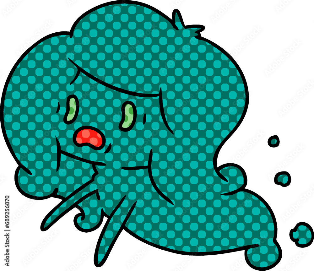 Obraz premium freehand drawn cartoon of kawaii scary ghost