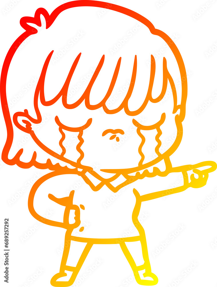 warm gradient line drawing of a cartoon woman crying warm gradient line drawing of a cartoon woman crying