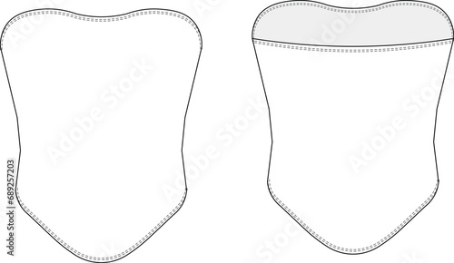 basic strapless sleeveless diamond blouse bustier template technical drawing flat sketch cad mockup fashion woman