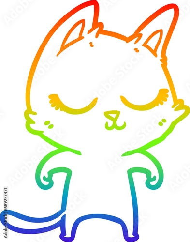 rainbow gradient line drawing of a calm cartoon cat