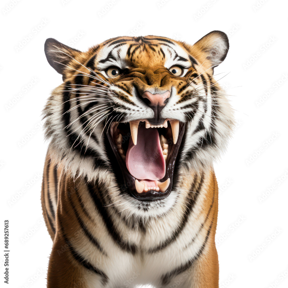 a tiger roaring isolated on white background or transparent background a tiger roaring isolated on white background or transparent background