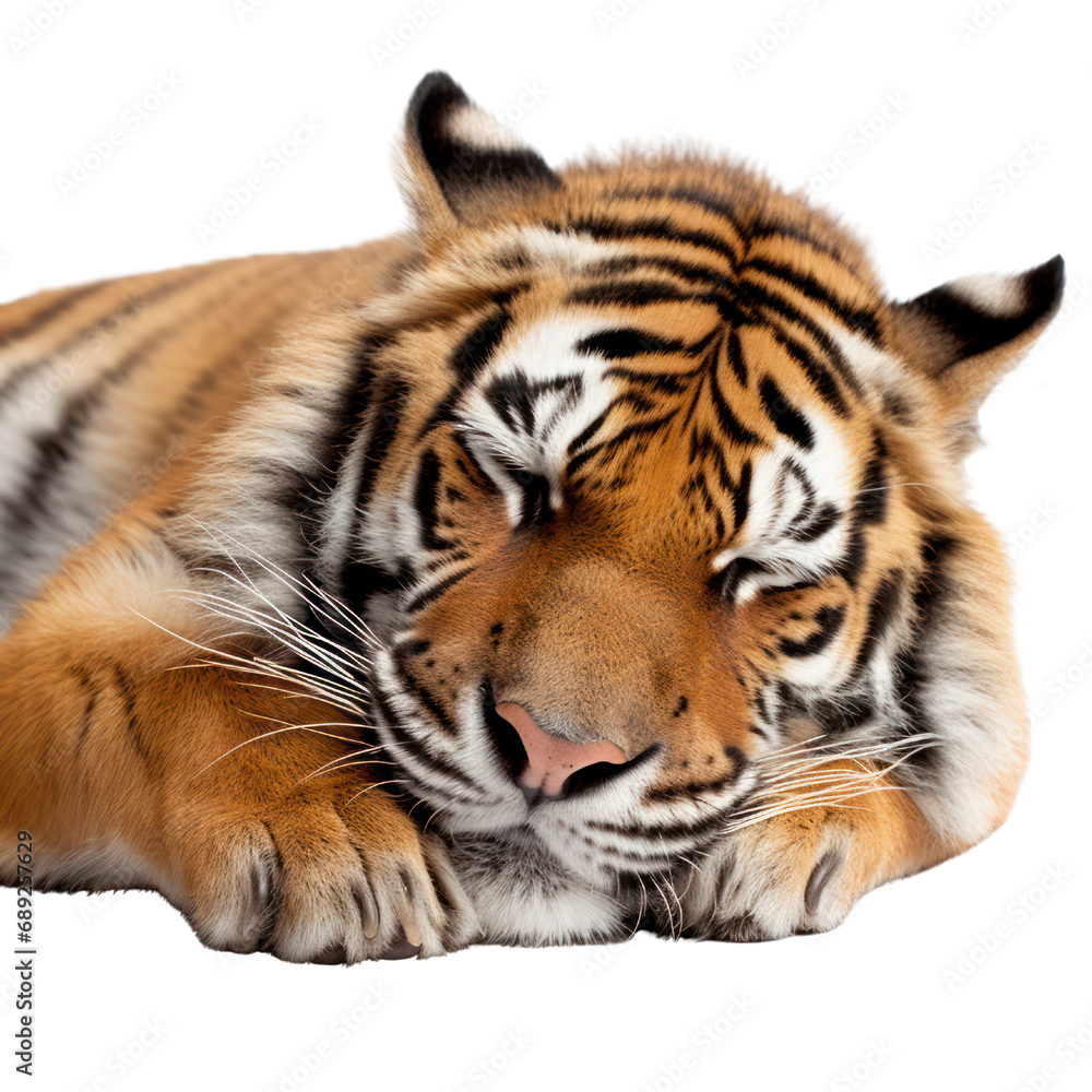 a tiger sleeping isolated on white background or transparent background a tiger sleeping isolated on white background or transparent background