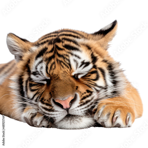 a tiger sleeping isolated on white background or transparent background