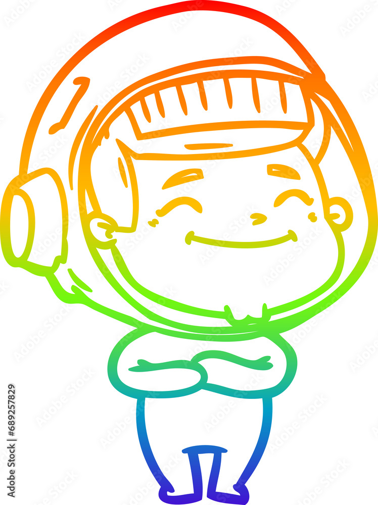 rainbow gradient line drawing of a happy cartoon astronaut rainbow gradient line drawing of a happy cartoon astronaut
