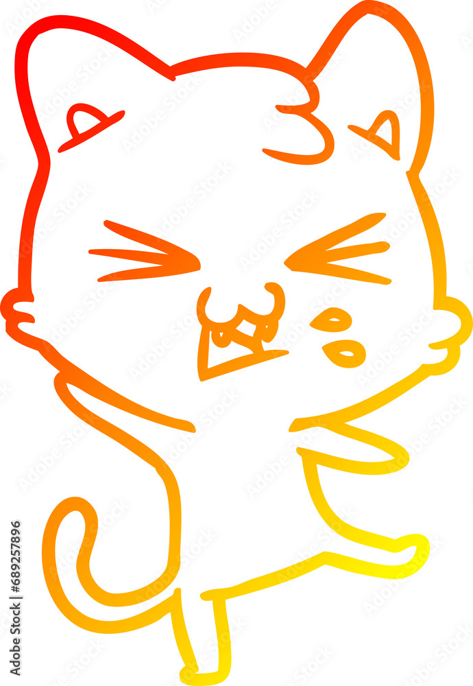 warm gradient line drawing of a cartoon cat hissing warm gradient line drawing of a cartoon cat hissing