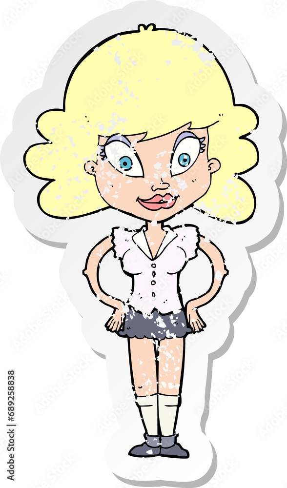 retro distressed sticker of a cartoon pretty woman retro distressed sticker of a cartoon pretty woman