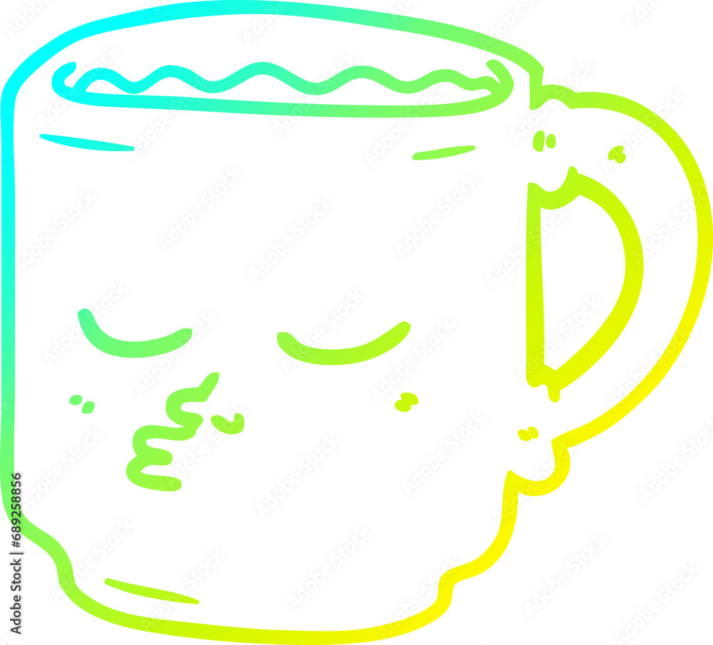 cold gradient line drawing of a cartoon coffee mug cold gradient line drawing of a cartoon coffee mug
