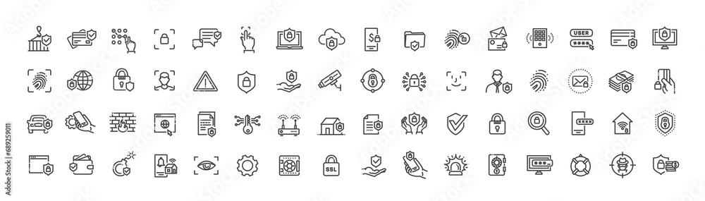 Security web icons. Safety, security, protection thin line symbols Security web icons. Safety, security, protection thin line symbols
