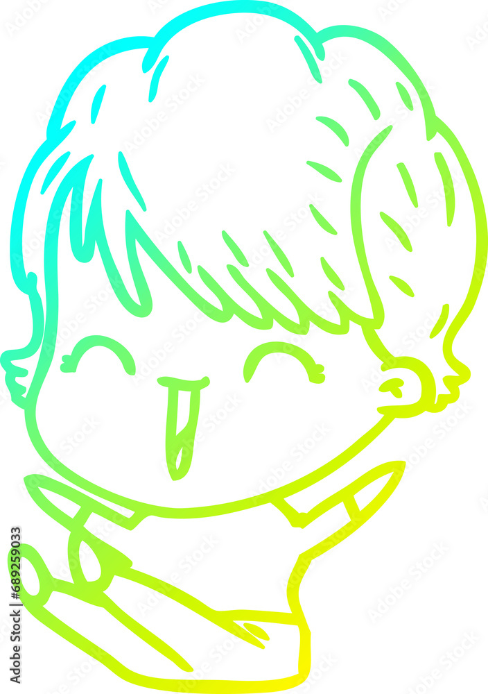 cold gradient line drawing of a cartoon laughing woman cold gradient line drawing of a cartoon laughing woman