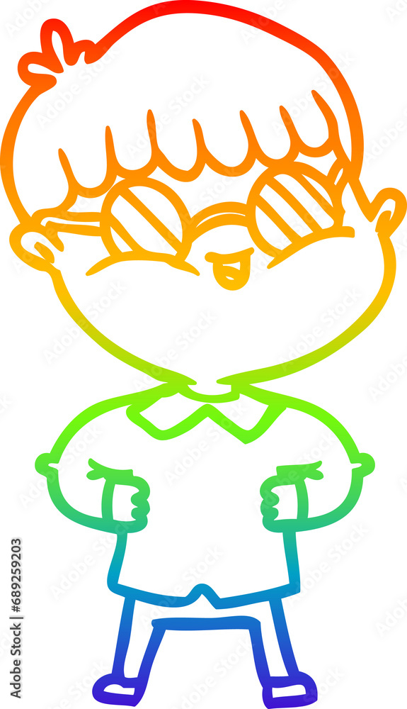 rainbow gradient line drawing of a cartoon boy wearing spectacles rainbow gradient line drawing of a cartoon boy wearing spectacles