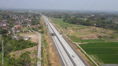 Aerial view of toll road that surrounded by nature in Boyolali, Java , Indonesia photo