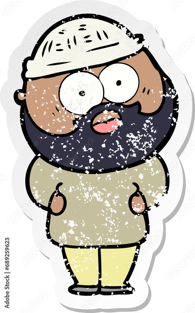 Fototapeta premium distressed sticker of a cartoon surprised bearded man