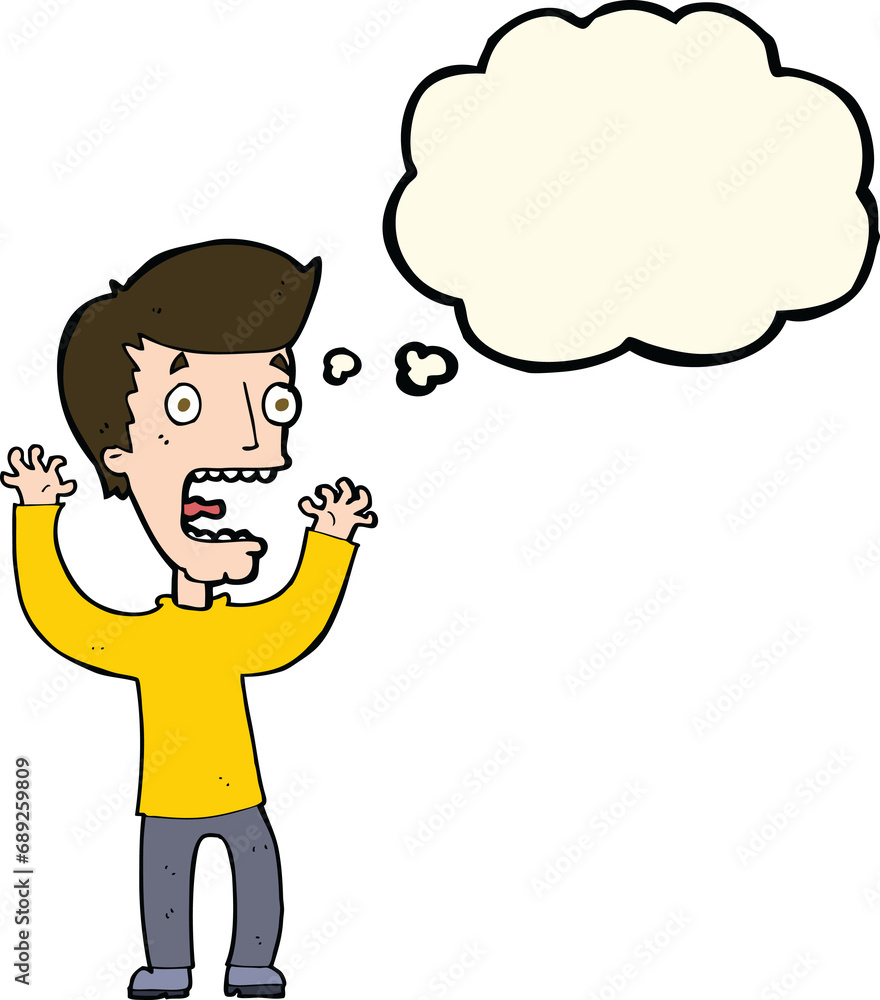 cartoon frightened man with thought bubble cartoon frightened man with thought bubble