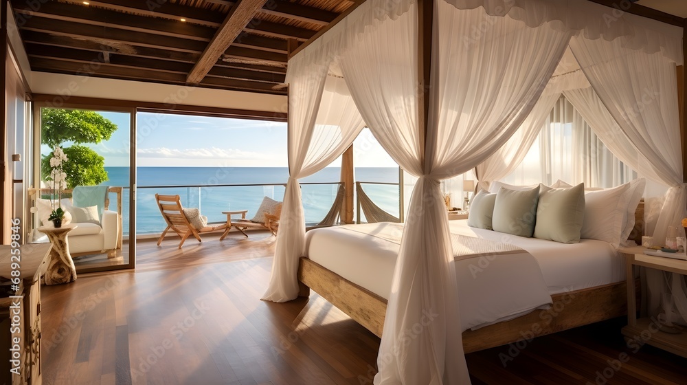 Beachfront bedroom with panoramic ocean views for a serene escape