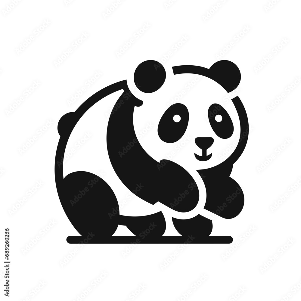 Fototapeta premium logotype of a panda bear, black and white, small size, isolated