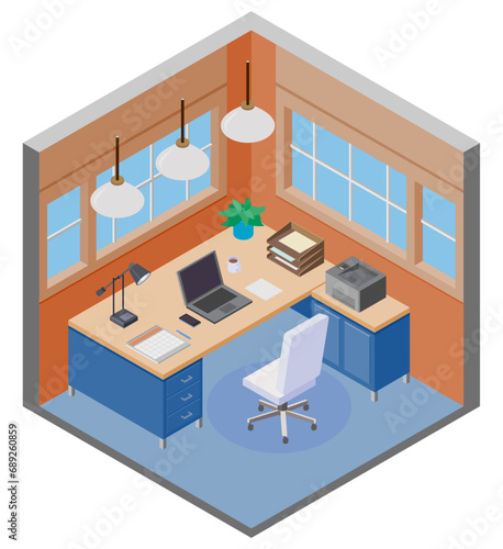 Isometric business office room interior © magicalhelmet