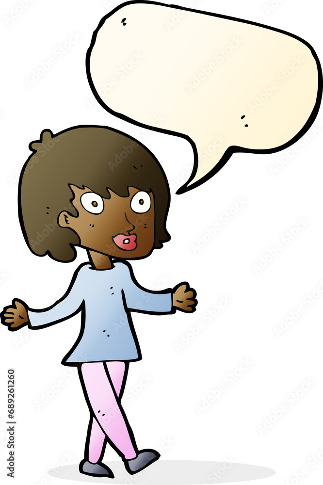 cartoon woman with open arms with speech bubble cartoon woman with open arms with speech bubble