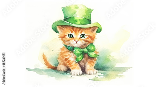 ginger kitten dons a green hat