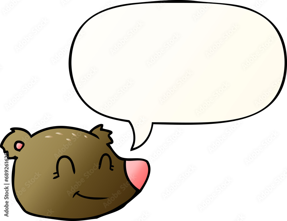 cartoon happy bear face with speech bubble in smooth gradient style cartoon happy bear face with speech bubble in smooth gradient style