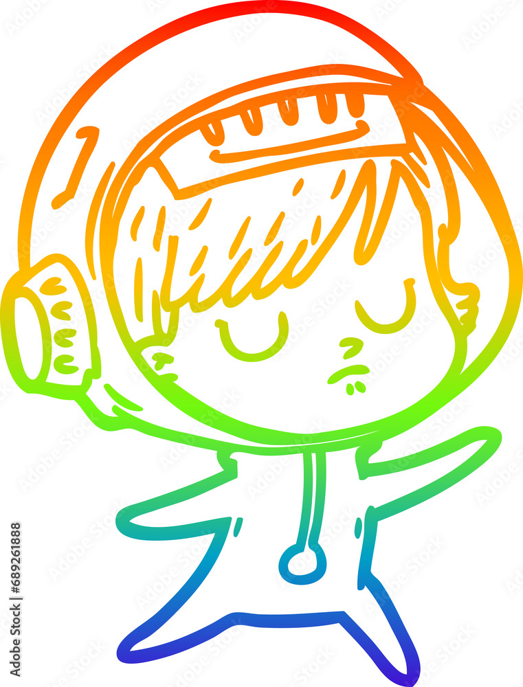 rainbow gradient line drawing of a cartoon astronaut woman rainbow gradient line drawing of a cartoon astronaut woman