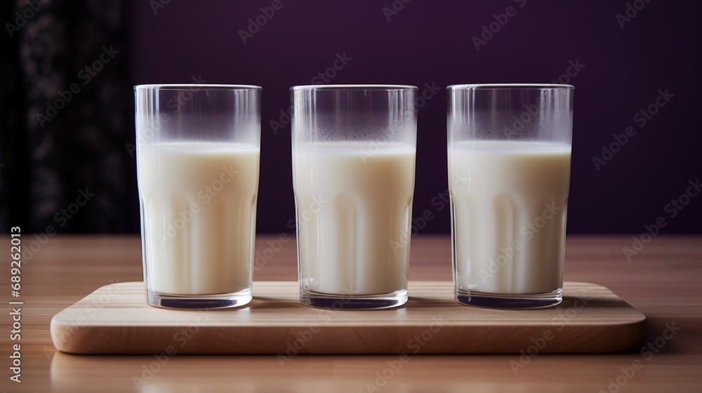 3 glasses full of a delicious drink derived from milk 3 glasses full of a delicious drink derived from milk