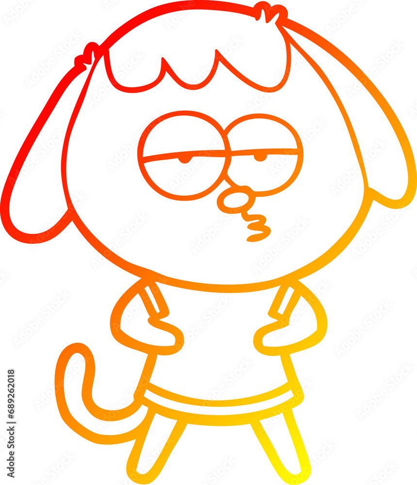 warm gradient line drawing of a cartoon bored dog warm gradient line drawing of a cartoon bored dog