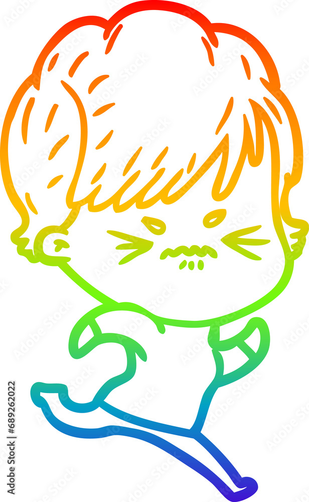rainbow gradient line drawing of a cartoon frustrated woman rainbow gradient line drawing of a cartoon frustrated woman