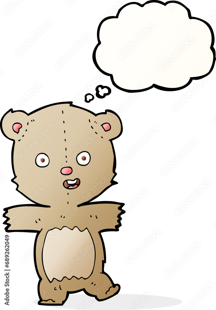 cartoon dancing teddy bear with thought bubble