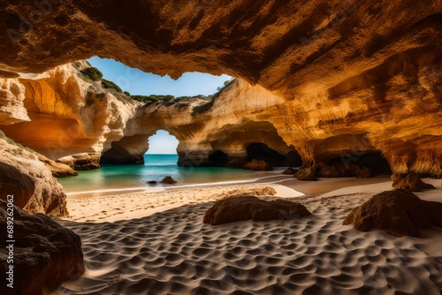 A natural summer beach cave