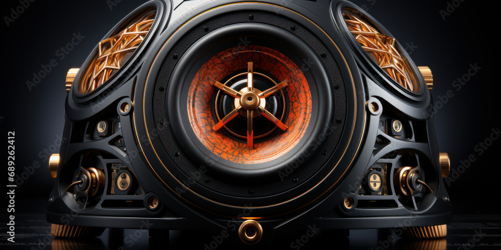 Fototapeta premium Speaker equipment, on a black background. Generative AI.