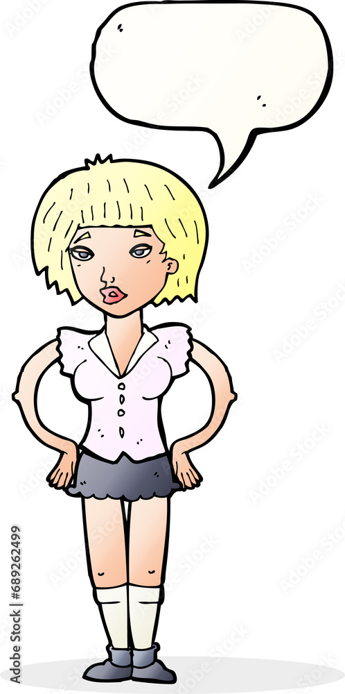cartoon woman with hands on hips with speech bubble cartoon woman with hands on hips with speech bubble