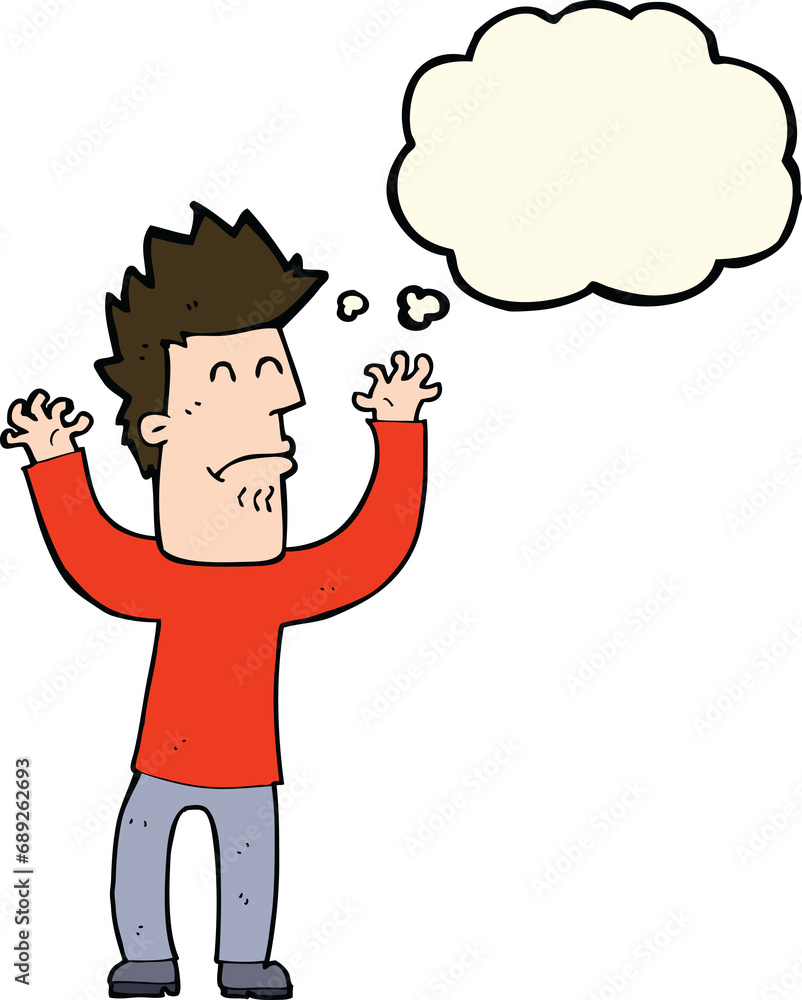 cartoon stressed man with thought bubble cartoon stressed man with thought bubble