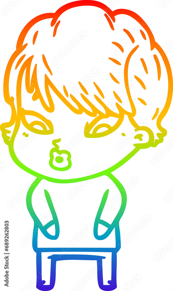 rainbow gradient line drawing of a cartoon woman rainbow gradient line drawing of a cartoon woman