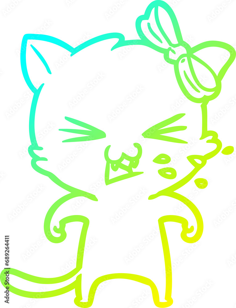 cold gradient line drawing of a cartoon cat cold gradient line drawing of a cartoon cat