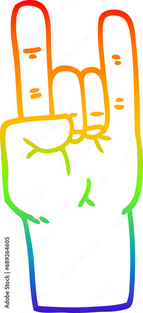 rainbow gradient line drawing of a cartoon rock music hand rainbow gradient line drawing of a cartoon rock music hand