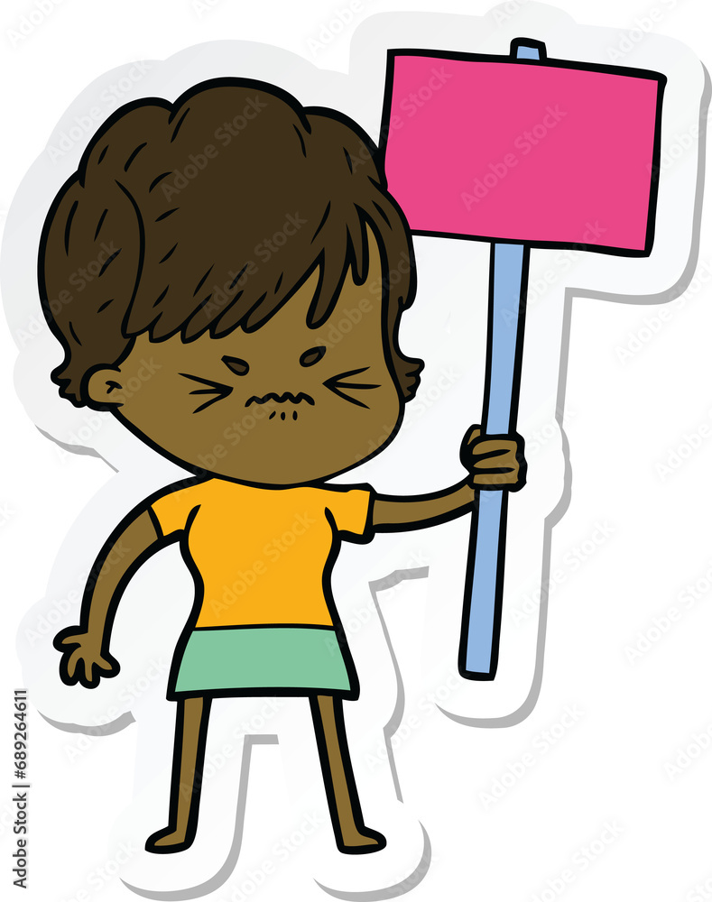 sticker of a cartoon frustrated woman sticker of a cartoon frustrated woman
