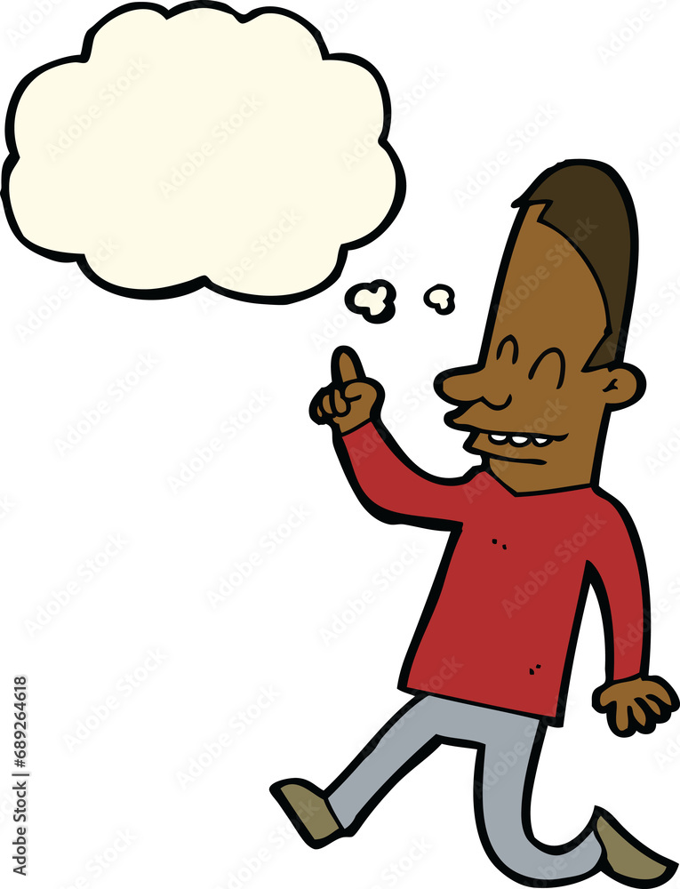 cartoon happy man pointing with thought bubble cartoon happy man pointing with thought bubble