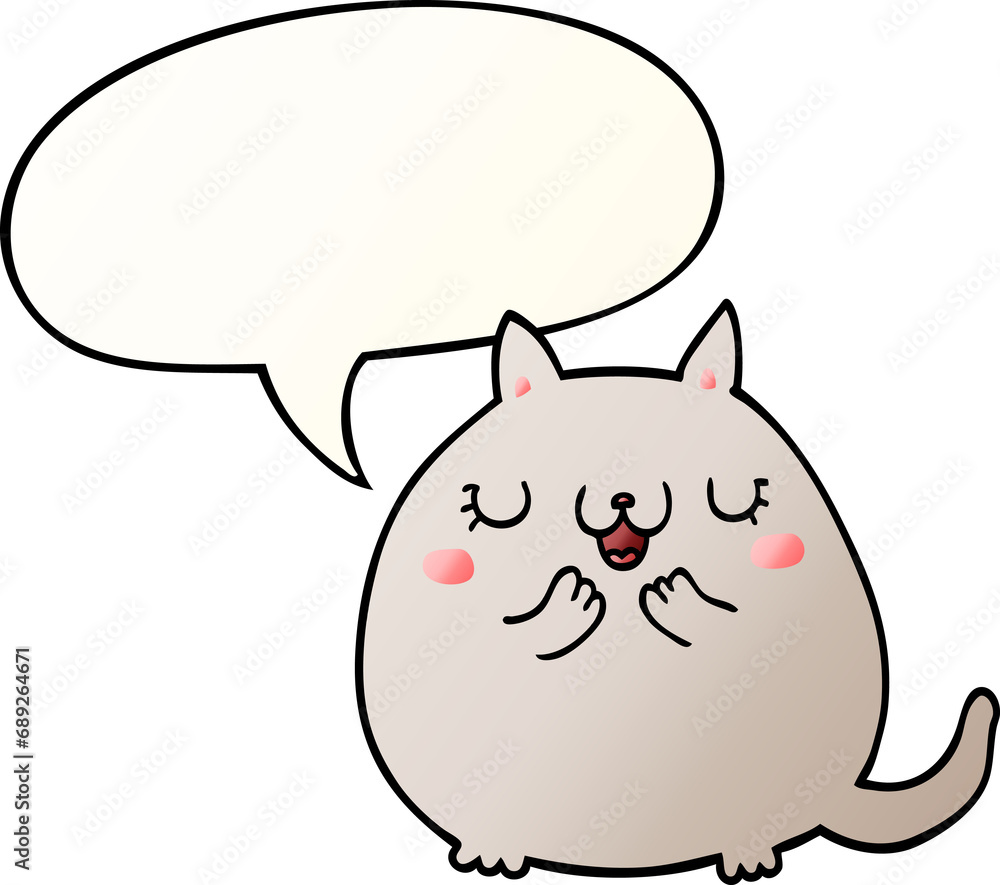 cartoon cute cat with speech bubble in smooth gradient style cartoon cute cat with speech bubble in smooth gradient style