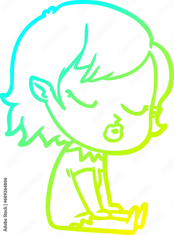 cold gradient line drawing of a cute cartoon vampire girl cold gradient line drawing of a cute cartoon vampire girl