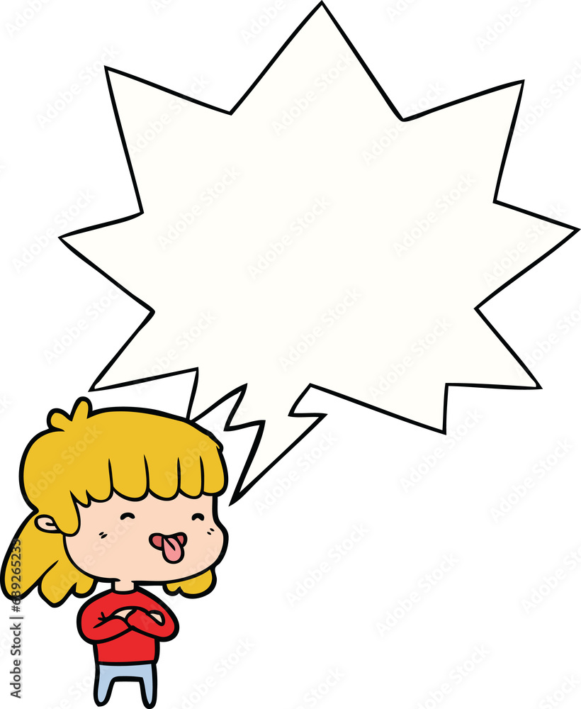cartoon girl sticking out tongue with speech bubble cartoon girl sticking out tongue with speech bubble