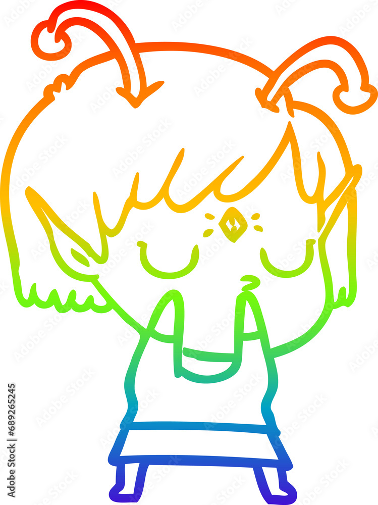 rainbow gradient line drawing of a cartoon alien girl rainbow gradient line drawing of a cartoon alien girl