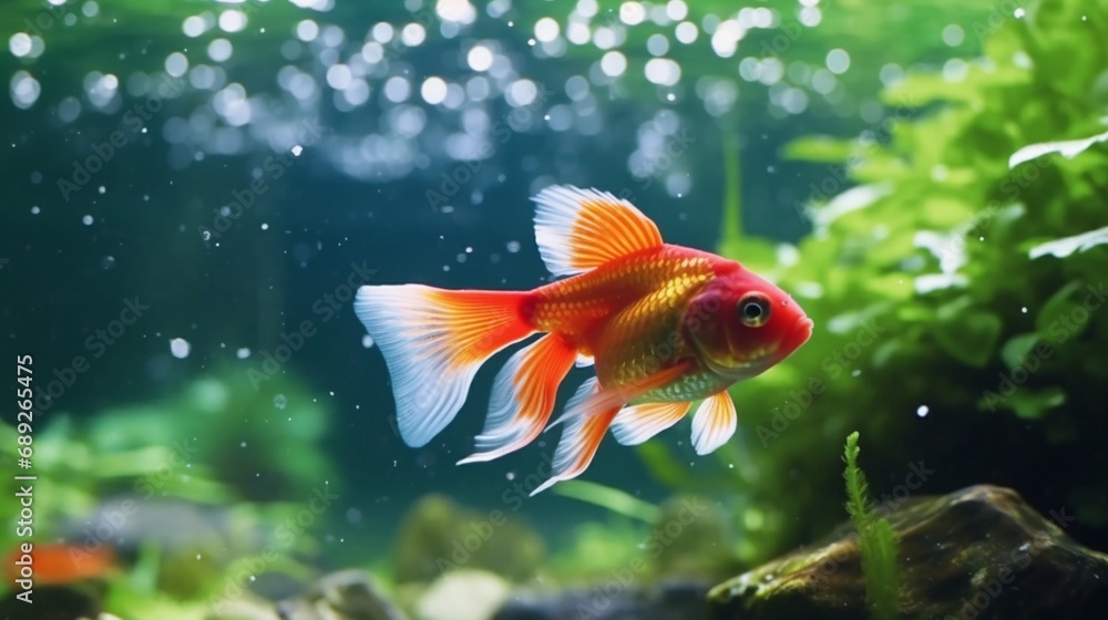 red fish swimming in a small aquarium.Generative AI red fish swimming in a small aquarium.Generative AI