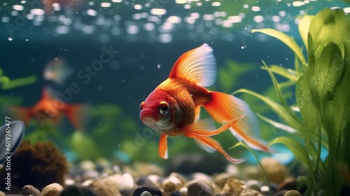 red fish swimming in a small aquarium.Generative AI