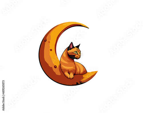 Gato ilustrado en vectores sobre una luna amarilla.
