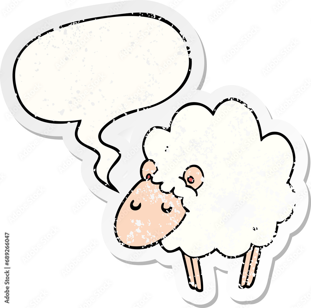 cartoon sheep with speech bubble distressed distressed old sticker cartoon sheep with speech bubble distressed distressed old sticker